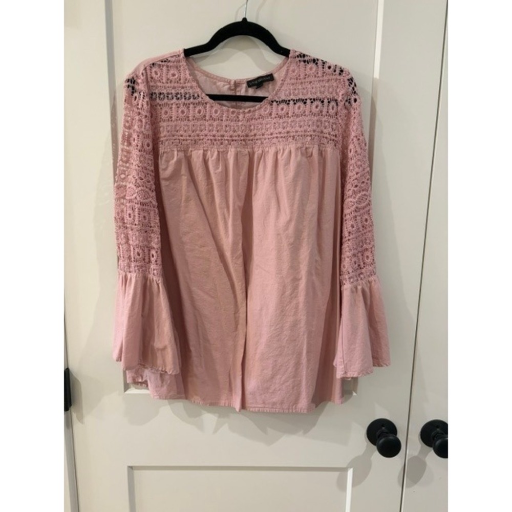 Lane Bryant Pink Crochet Lace Bell Sleeve Blouse Top Plus Size 18/20 Boho
